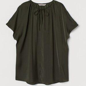 V-neck Satin Short Sleeve Blouse